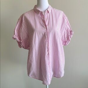 Pink and White Striped Button-Up Shirt